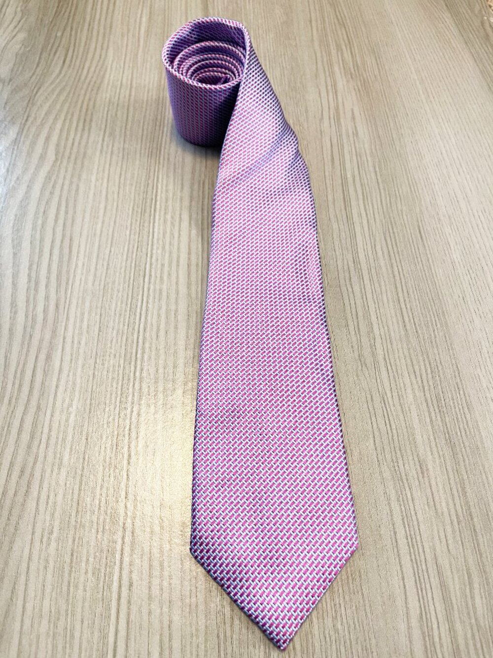 David Donahue Men’s 100% Silk Tie Pink Blue Geometric Woven Necktie